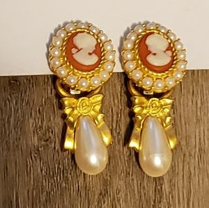 Bob Mackie Cameo Faux Pearl Clip Earrings